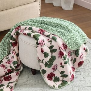Laura Ashley Coco Plush Reversible Throw Blanket 60in X 70in